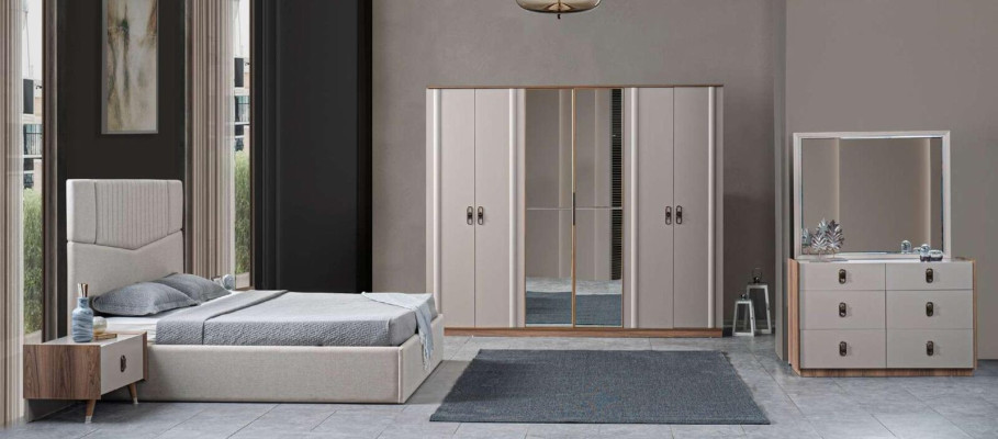 Bed 2x nightstands 5-piece. Bedroom double bed design furniture New set.