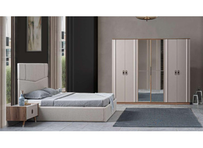 Bed 2x Nightstands 4 pcs. Wardrobe Bedroom Set Luxury Beds