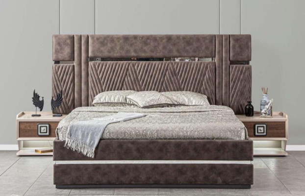 Bed 2x Nightstands 5 piece Bedroom Design Modern Luxury Furniture New