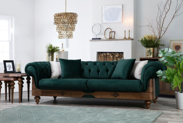 Moderne Zweifarbige Chesterfield Bankstel 3+3+1 Zits Luxe Meubels