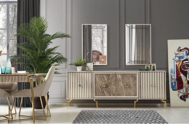 Luxe eettafel eetkamertafel voor 4 personen stoelen dressoir modern