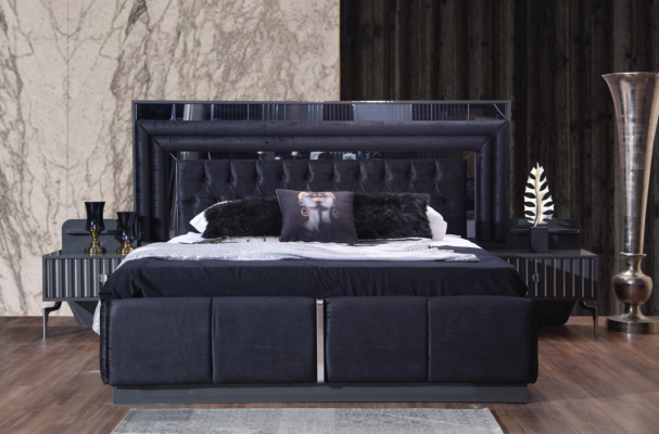 Zwart slaapkamerset Luxe set Bed 2x nachtkastjes Kast