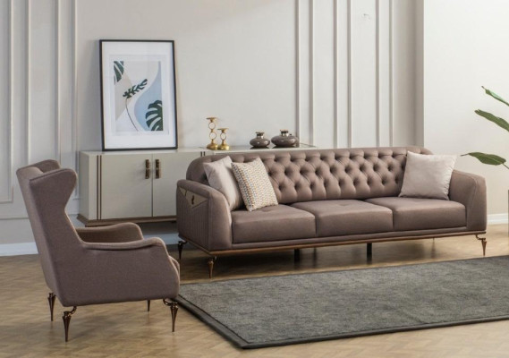 Beige Chesterfield woonkamerset met 3+1 zits luxe bank nieuw.