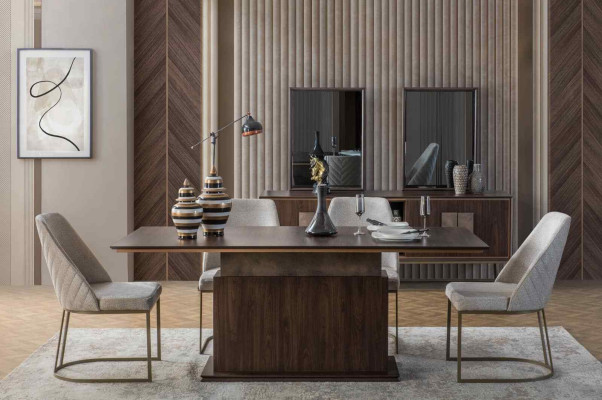 Eetkamer meubel luxe set Eettafel 4x Stoelen Modern Design Houten Stijl