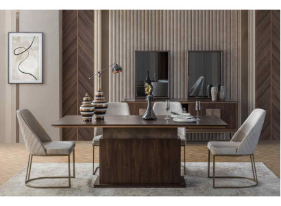 Eetkamer meubel luxe set Eettafel 4x Stoelen Modern Design Houten Stijl