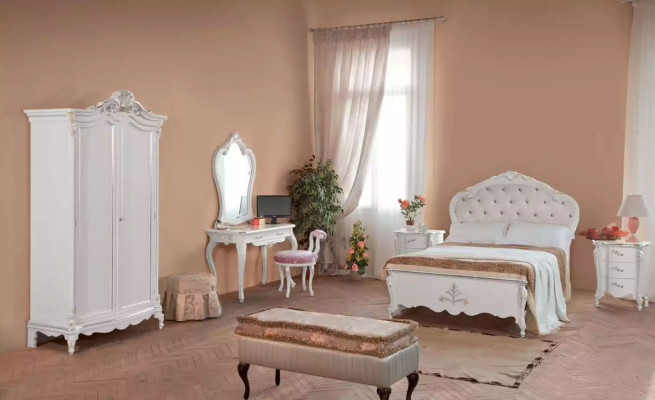 Volledige slaapkamer set Bed Nachtkastjes Kledingkast Kruk 8-delig