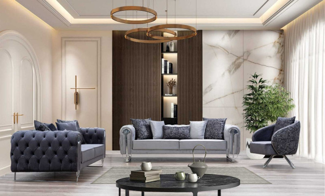 Moderne comfortabele woonkamermeubels twee driezitsbanken en 1 fauteuil met 1 zitplaats