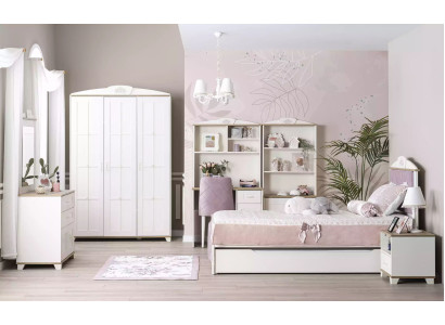 Compleet kinderbed kindermeubels kinderkamer bed hout roze set 8-delig