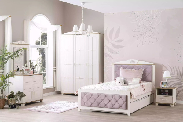 Chesterfield functioneel bed Uitschuifbaar kinderbed Bed 120 Hout Roze