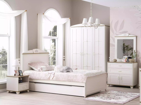 Houten bed, functioneel bed, uitschuifbaar kinderbed, bed 120 hout wit nieuw