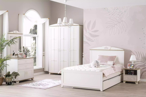 Houten bed, functioneel bed, uitschuifbaar kinderbed, bed 120 hout wit nieuw
