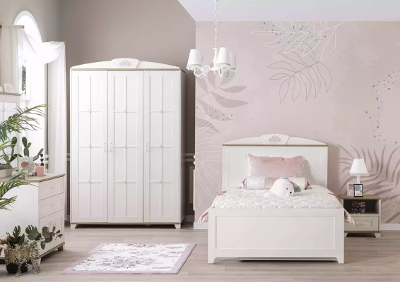 Houten bed, functioneel bed, uitschuifbaar kinderbed, bed 120 hout wit nieuw