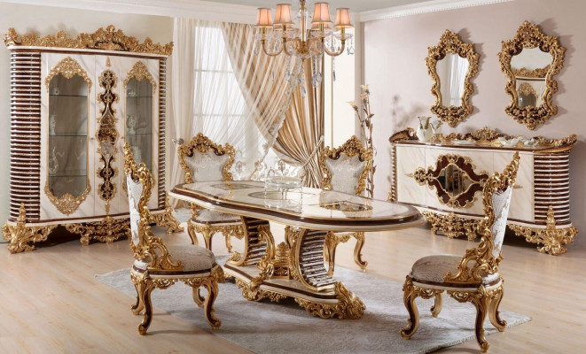 Luxe eetkamerset Klassieke eetkamergroep Houten meubels Stijlontwerp