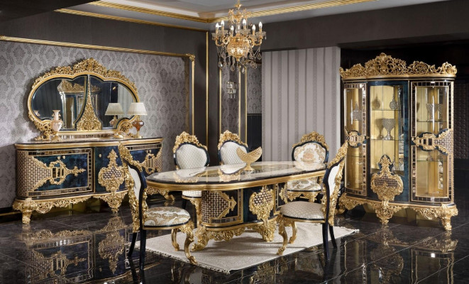 Zwart-gouden eetkamerset eettafel houten meubels eettafel 5-delig nieuw.