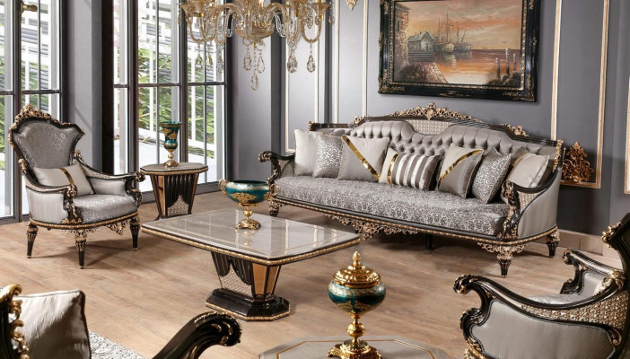 Chesterfield bankstel 3+1-zits salontafel bankstel 3-delig grijs
