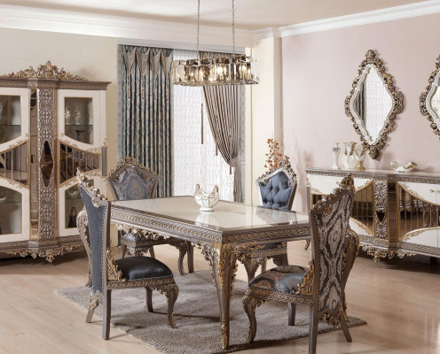 Designer Klassischer Esszimmer Set Stuhlgruppe Esstisch Garnitur 5tlg Ontwerper Klassieke eetkamer set Stoelgroep Eettafel Set 5-delig