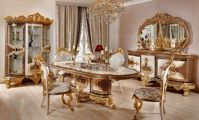 Luxe Witte Klassieke Eetkamerset Eettafel 6x Stoelen Dressoir
