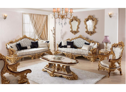 Klassieke witte Chesterfield bankstel 3+3+1 zits salontafel 4-delig