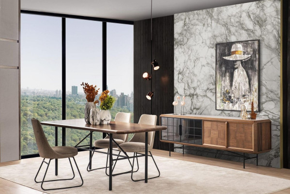 Eethoek Eetgroep Eettafel Set 8-delig Eetkamer Bruin Hout Stijlvol