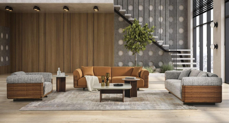 Bankstel Bankstel Compleet gestoffeerde bank Bruin stofstoffenbank