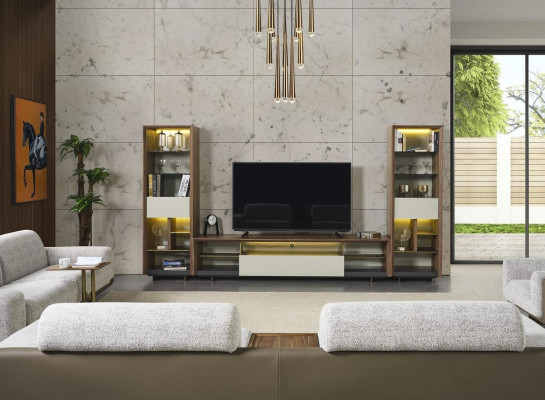 Woonwand RTV Lowboard TV Stand Sideboard Kast 3-delige Hout Bruin