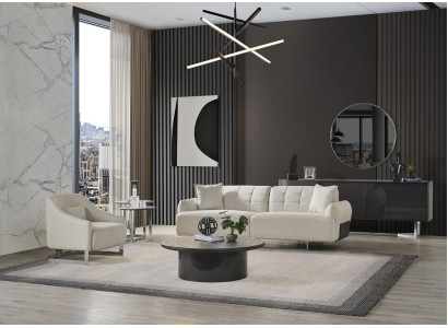 Luxe bankstel, gestoffeerde bank, wit, compleet driezitter, fauteuil, 2-delige banken.