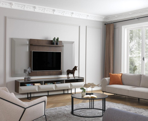 Groep RTV lage tv-standaard sideboard paneel 2-delig hout bruin rek