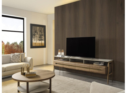 RTV Lowboard TV stand Woonwand dressoir kast Hout Bruin Stijlvol