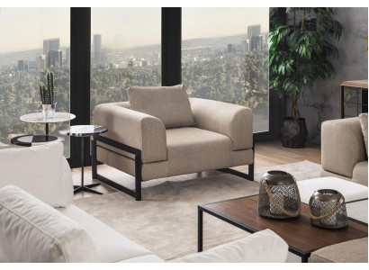 Fauteuil éénzitter stof oorfauteuil zitter polyester grijs nieuw woonkamer.