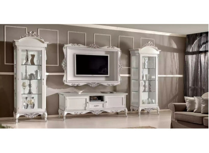 Wandmeubel Lowboard 2x Vitrine TV-frame Set 4-delig. Klassieke stijl Wit