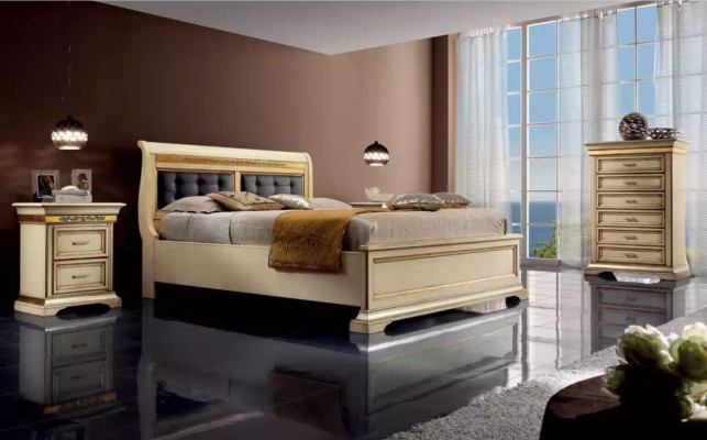 Bed 2x Bedside tables 3-piece Bedroom Set Designer Luxury Complete Sets