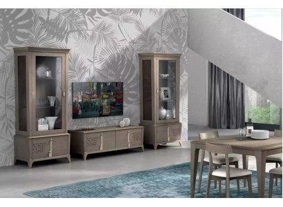 Woonwand Klassieke tv-standaard Woonkamer Vitrine Dressoir Grijs 3-delig.