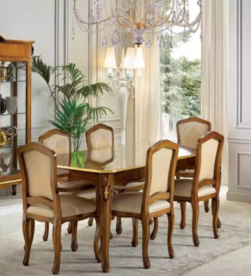 Eettafel set tafel + 6x stoelen eetkamerset tafel hout textiel