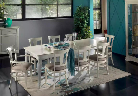 Volledige set eettafel 8x stoelen luxe eetkamerset wit Italië.