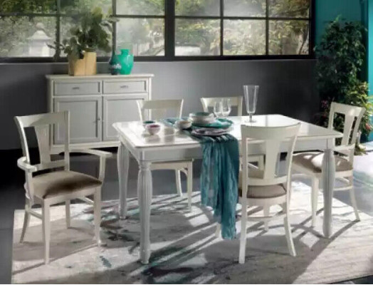 Volledige set eettafel 8x stoelen luxe eetkamerset wit Italië.