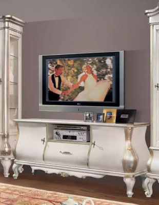 Klassieke witte woonwand met tv-standaard 2x vitrines Elegant set 3-delige kast