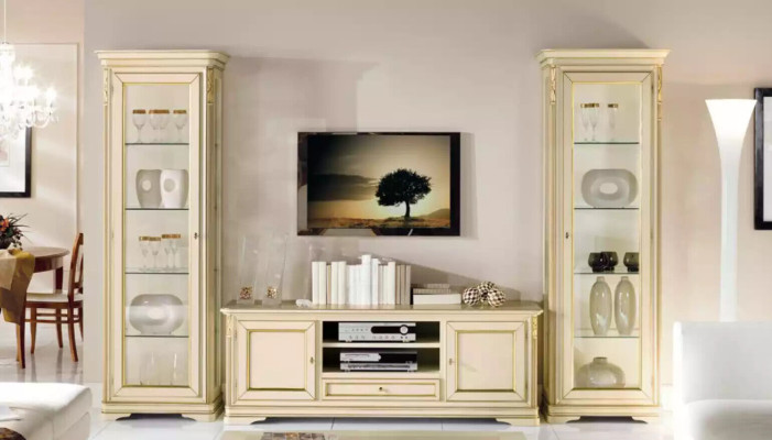 Italiaans woonkamer wandmeubel 2x vitrine kast designer set 3-delig