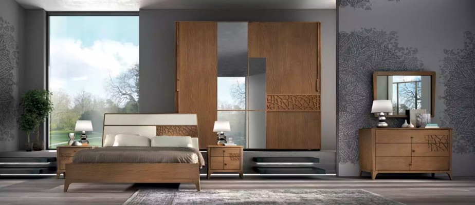 Slaapkamer set 6-delig. Luxe bed 2x nachtkastjes kledingkast hout nieuw.