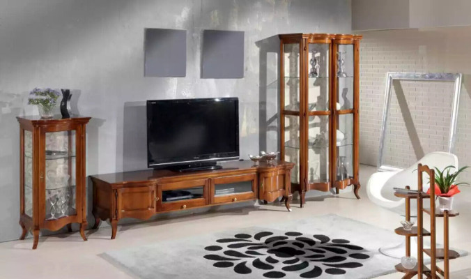 Italiaans Stijl Meubels Woonkamer 3-delig Set Klassiek 2x Vitrine Bruin