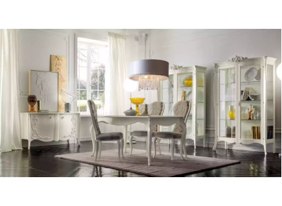 Luxe eetkamer set 7-delig wit hout meubilair vitrine 4 stoelen tafel