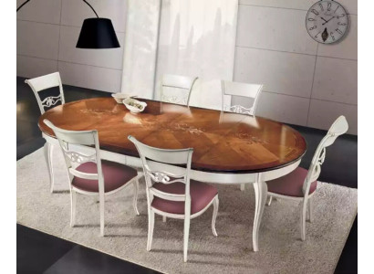 Klassieke eettafel tafel hout eetkamerset 4x stoelen set wit