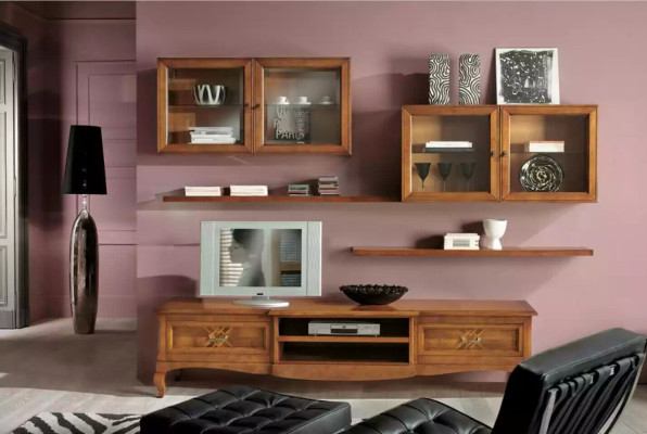 Ontwerper woonkamer 4x bruine wandkasten laag dressoir 7-delige woonwand nieuw