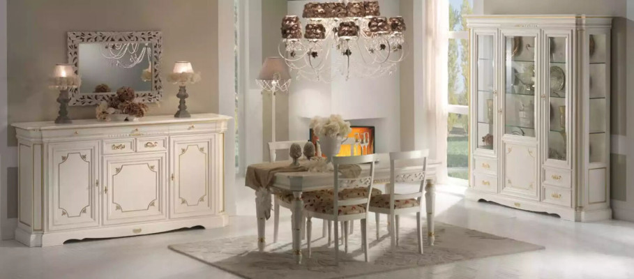 Klassieke vitrinekast luxe wit kast hout Italiaanse stijl meubels glas