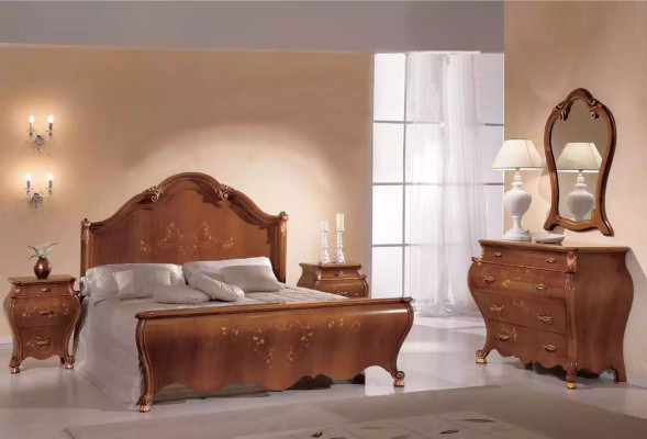 Bed - houten tweepersoonsbed in klassieke stijl luxe design slaapkamer bedden