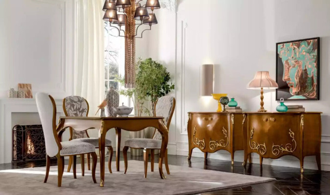 Luxe eetkamerset bruin, klassieke tafel, 4 stoelen, 5-delige set