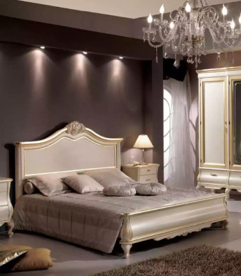 Houten tweepersoonsbed Luxe design Slaapkamermeubels Klassiek Beige
