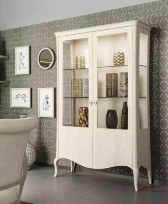 Vitrine Luxe Kast Wit Hout Kasten Woonkamer Glazen Kast Nieuw
