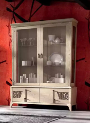 Luxe vitrine met 2 deuren houten kast woonkamer glazen kasten design meubilair