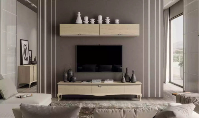 TV-standaard muurrek houten tafel muurrek beige klassiek design nieuw