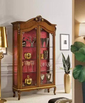 Vitrine Houten Meubel Glazen Kast Bruin Vitrines Woonkamer Dressoir Nieuw